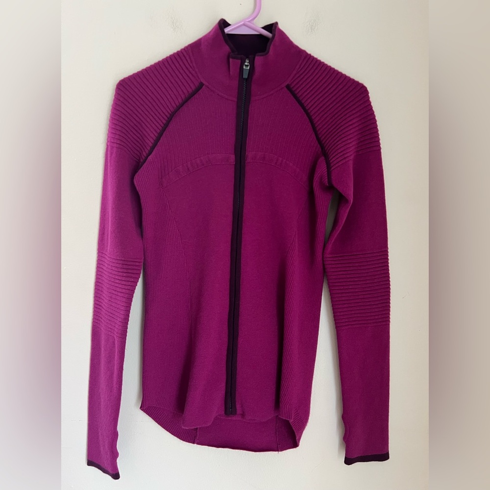 Title Nine Merino Full Zip Cardigan Sweater Women’s S Berry pink Pocket Sports